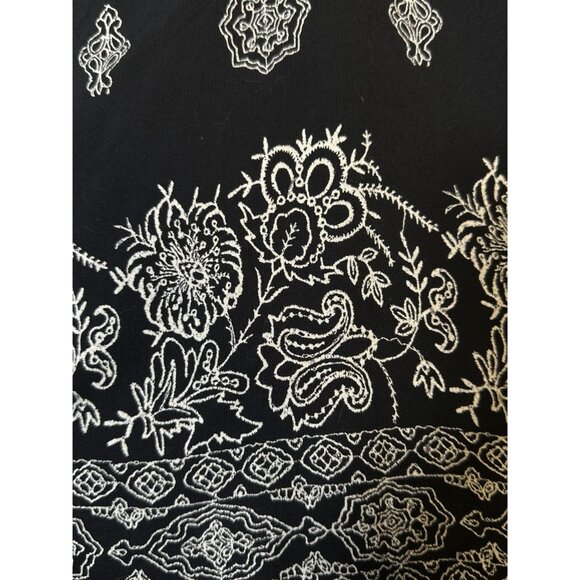 Loft Black, White Printed Sleeveless Pom Pom Trim Swing Tank Top V Neck Boho XSP - Picture 6 of 12